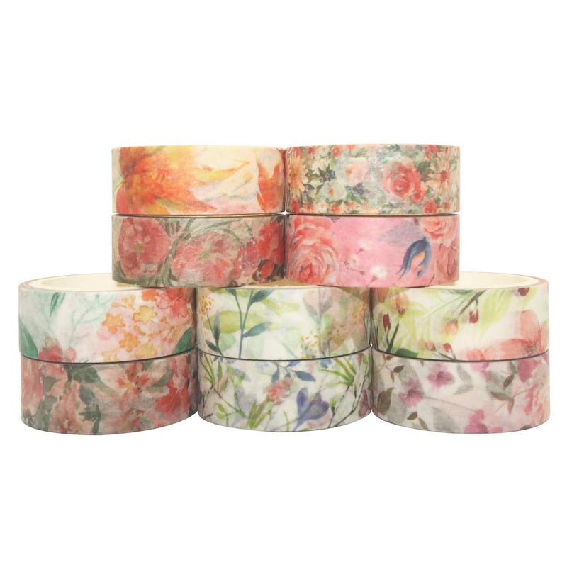 YUBBAEX 10 Rolls Spring Flowers Washi Tape Set Masking Decorative Tapes (Warm Tone) - Image 4